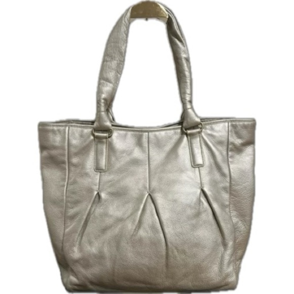 COLE HAAN metallic silver, pleated leather bag.  No creases, scratches or odors.